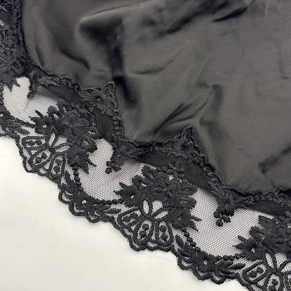 Slip Dress Nightie Nightgown black  satin lace Large EUC Elastic Waist - Picture 7 of 11